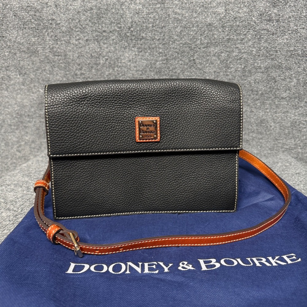 Dooney & Bourke Shoulder Crossbody Bag Black East West Flap Pebble Leather